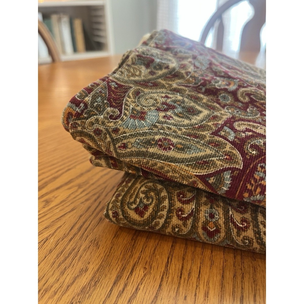 Vintage Tommy Hilfiger Pillow Shams Covers Set Pair Red Light Corduroy Paisley - Picture 3 of 13